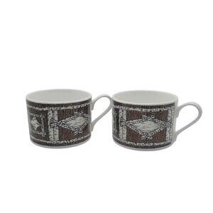 Oneida Vintage 1998 Birch Bark Log Cabin Coffee Mugs Set of 2 Brown White Korea